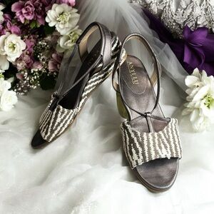 Anyi Lu Italy Slingback Wedge Sandal Size 40.5 US 10 Brown White Zebra Animal